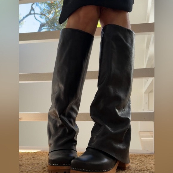 Swedish Hasbeens NWT Bootcut Knee Boot Black Super Fun Style Unique 🌈♥️ - Picture 3 of 13
